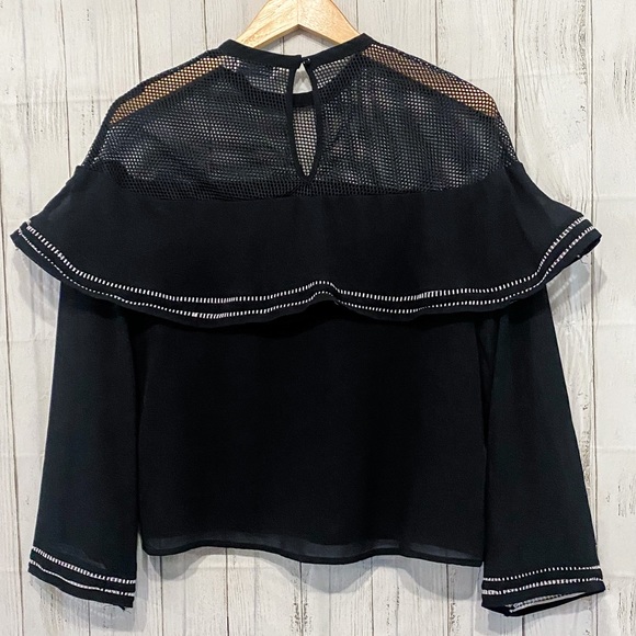 Paper Crane Mesh Shoulder Black Top - S - Picture 2 of 5